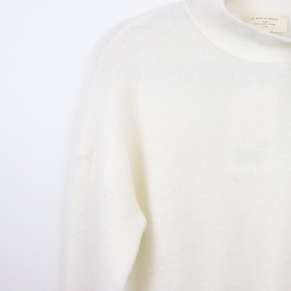 NWT Sezane Zaria Jumper Bow Neck Sweater XL Ecru Mohair Ivory White Pullover - Picture 7 of 10